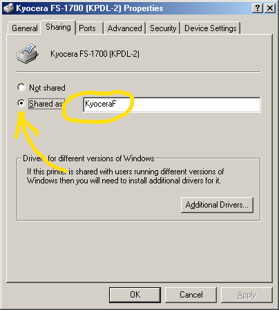 Printer share properties